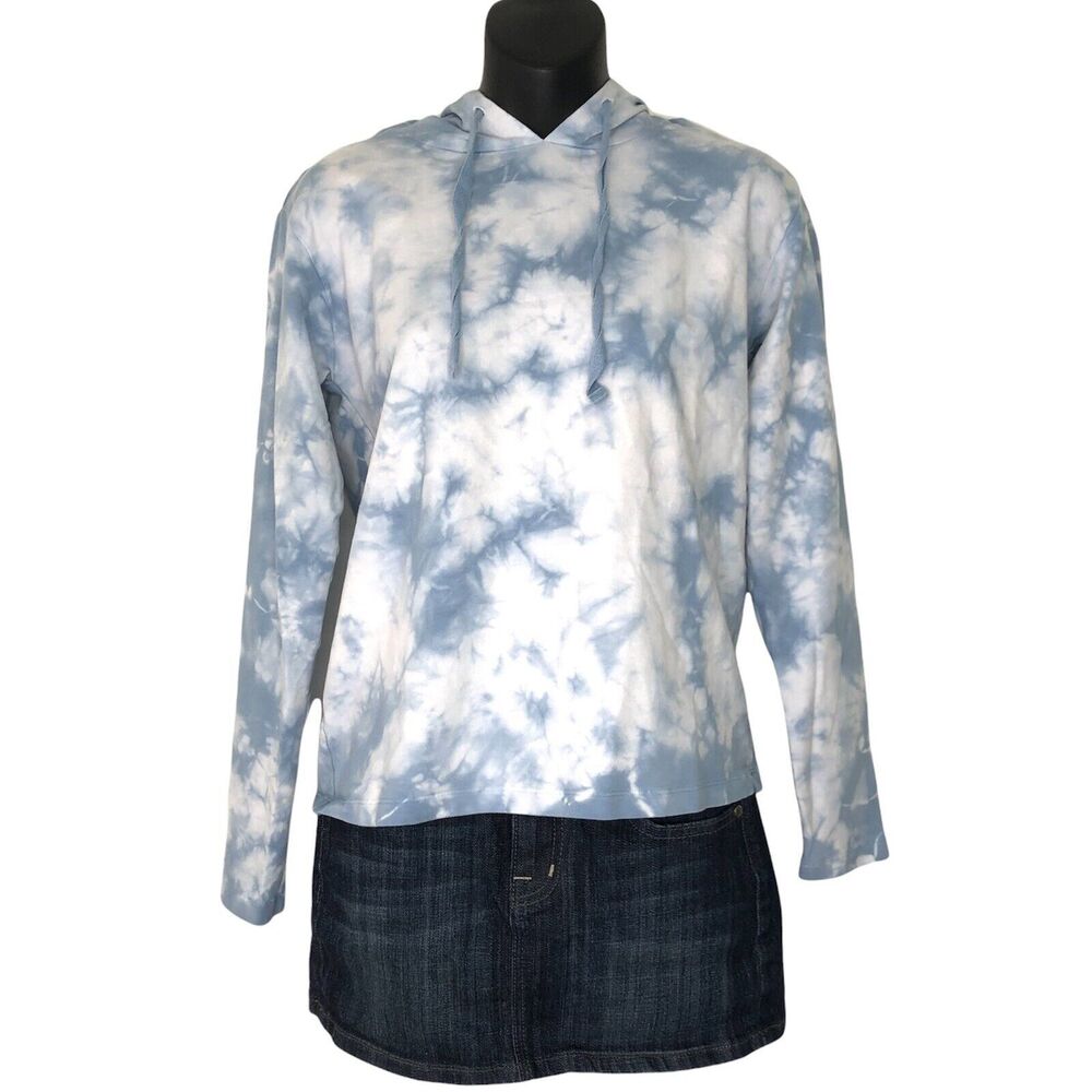 Bobi Los Angeles Womens Blue Ice Dyed Pullover Casual Hoodie Sweatshirt‎ Small